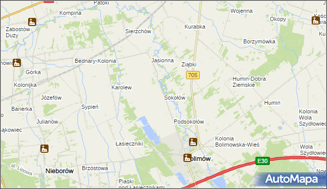 mapa Sokołów gmina Bolimów, Sokołów gmina Bolimów na mapie Targeo