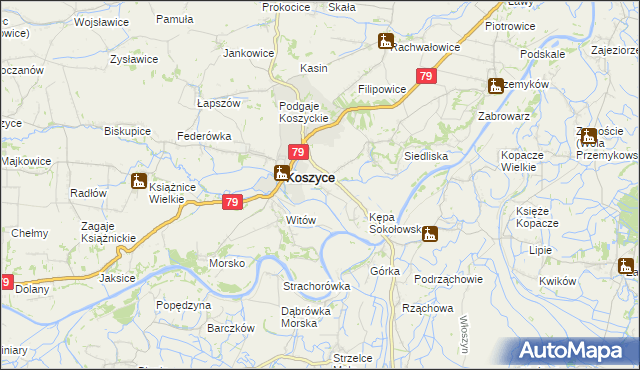 mapa Sokołowice gmina Koszyce, Sokołowice gmina Koszyce na mapie Targeo