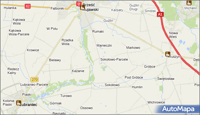 mapa Sokołowo-Parcele gmina Brześć Kujawski, Sokołowo-Parcele gmina Brześć Kujawski na mapie Targeo