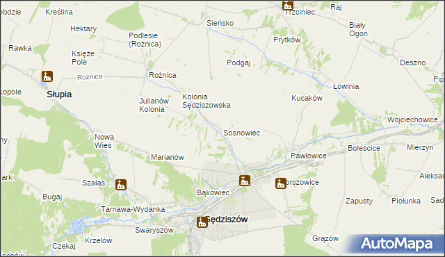 mapa Sosnowiec gmina Sędziszów, Sosnowiec gmina Sędziszów na mapie Targeo