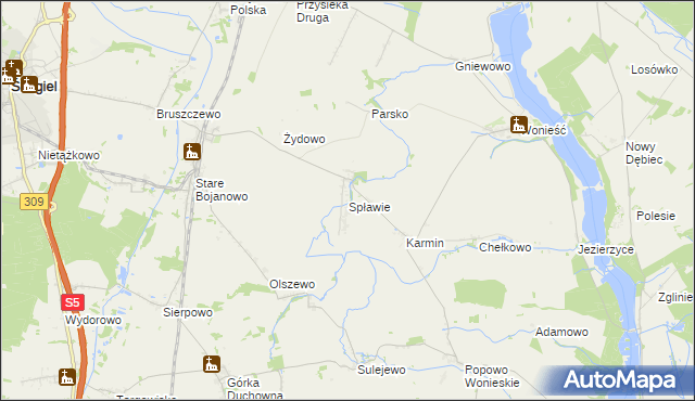 mapa Spławie gmina Śmigiel, Spławie gmina Śmigiel na mapie Targeo