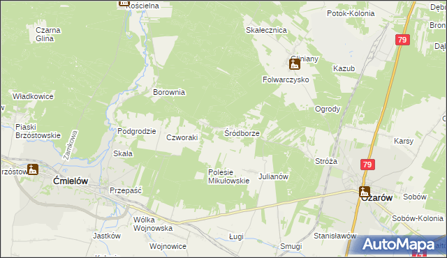 mapa Śródborze gmina Ożarów, Śródborze gmina Ożarów na mapie Targeo