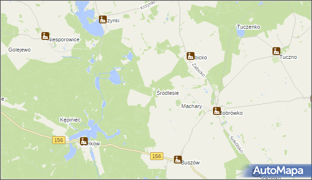 mapa Śródlesie gmina Strzelce Krajeńskie, Śródlesie gmina Strzelce Krajeńskie na mapie Targeo