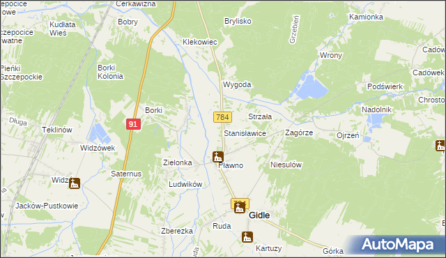 mapa Stanisławice gmina Gidle, Stanisławice gmina Gidle na mapie Targeo