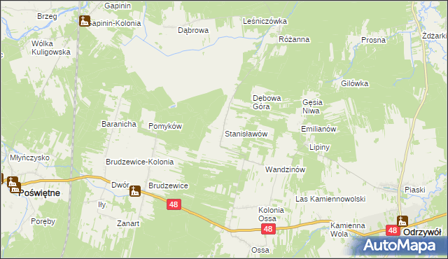 mapa Stanisławów gmina Odrzywół, Stanisławów gmina Odrzywół na mapie Targeo