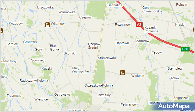 mapa Stanisławów gmina Uniejów, Stanisławów gmina Uniejów na mapie Targeo