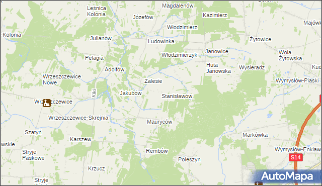 mapa Stanisławów gmina Wodzierady, Stanisławów gmina Wodzierady na mapie Targeo