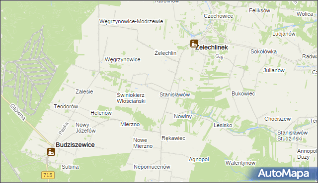 mapa Stanisławów gmina Żelechlinek, Stanisławów gmina Żelechlinek na mapie Targeo