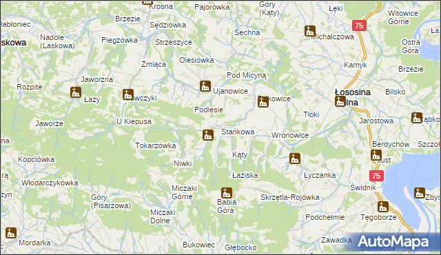 mapa Stańkowa gmina Łososina Dolna, Stańkowa gmina Łososina Dolna na mapie Targeo