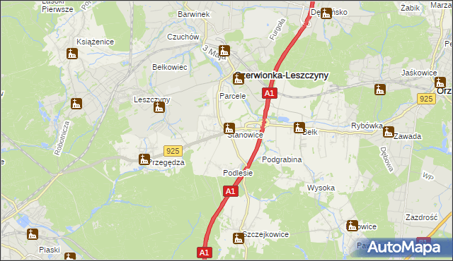 mapa Stanowice gmina Czerwionka-Leszczyny, Stanowice gmina Czerwionka-Leszczyny na mapie Targeo