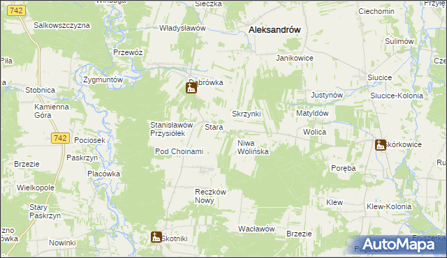 mapa Stara Kolonia gmina Aleksandrów, Stara Kolonia gmina Aleksandrów na mapie Targeo