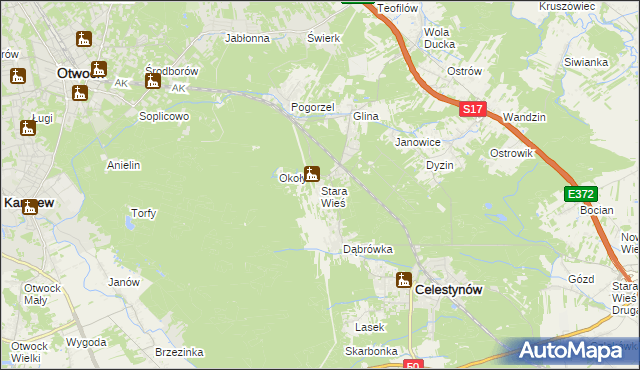 mapa Stara Wieś gmina Celestynów, Stara Wieś gmina Celestynów na mapie Targeo