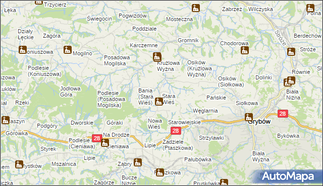 mapa Stara Wieś gmina Grybów, Stara Wieś gmina Grybów na mapie Targeo