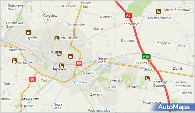 mapa Stara Wieś gmina Kutno, Stara Wieś gmina Kutno na mapie Targeo