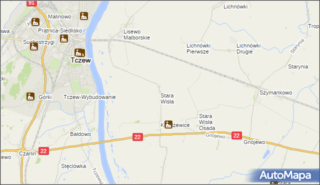mapa Stara Wisła, Stara Wisła na mapie Targeo