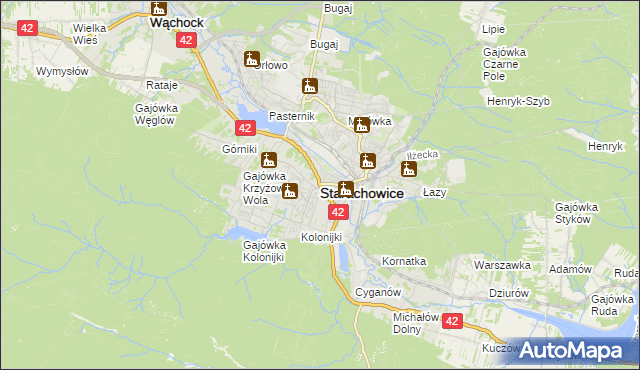 mapa Starachowic, Starachowice na mapie Targeo