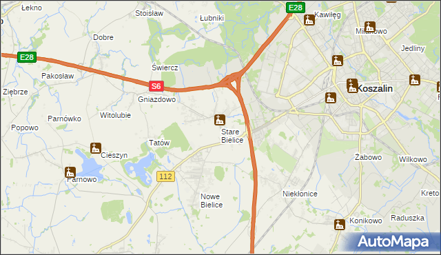 mapa Stare Bielice gmina Biesiekierz, Stare Bielice gmina Biesiekierz na mapie Targeo