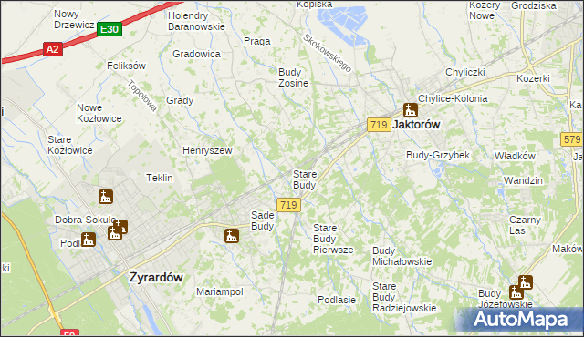 mapa Stare Budy gmina Jaktorów, Stare Budy gmina Jaktorów na mapie Targeo