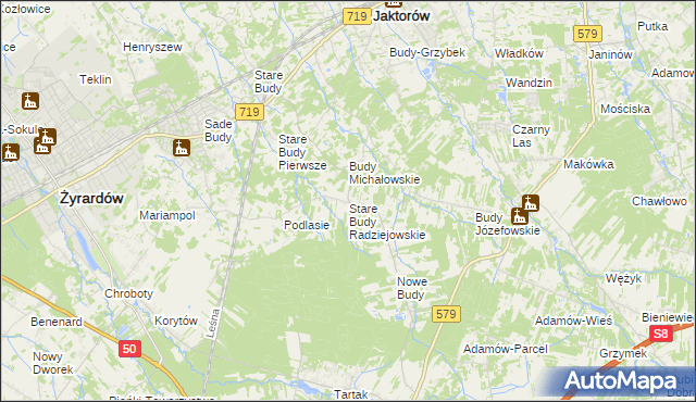 mapa Stare Budy Radziejowskie, Stare Budy Radziejowskie na mapie Targeo