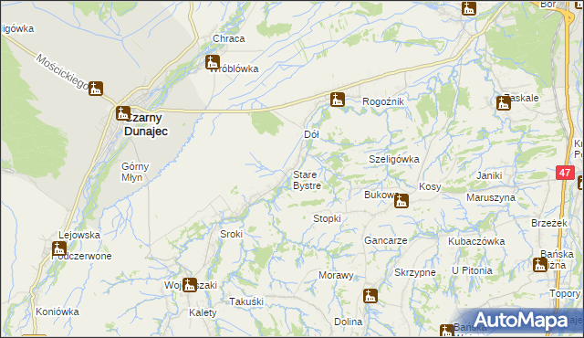 mapa Stare Bystre, Stare Bystre na mapie Targeo