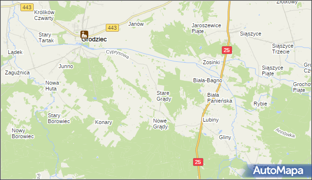 mapa Stare Grądy gmina Grodziec, Stare Grądy gmina Grodziec na mapie Targeo