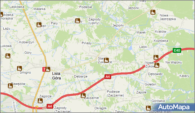 mapa Stare Żukowice, Stare Żukowice na mapie Targeo