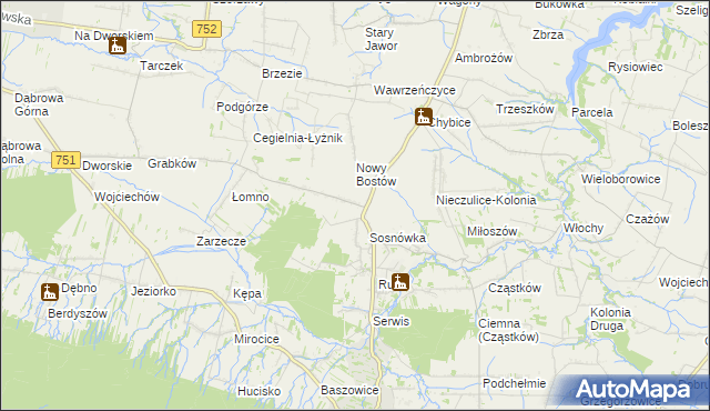 mapa Stary Bostów, Stary Bostów na mapie Targeo