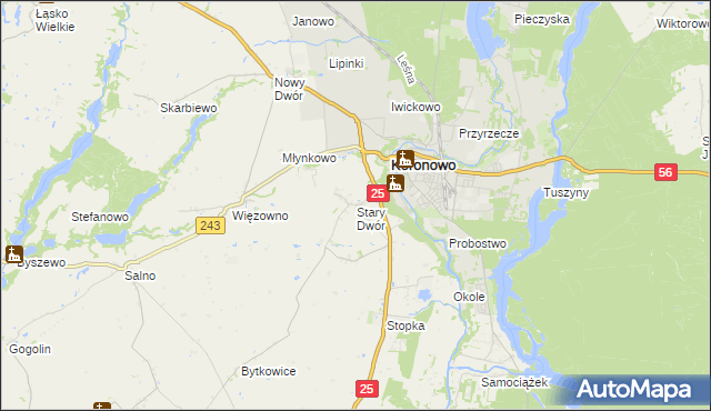 mapa Stary Dwór gmina Koronowo, Stary Dwór gmina Koronowo na mapie Targeo