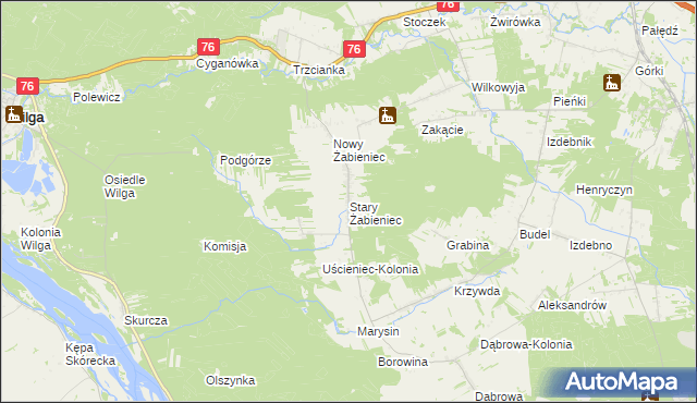 mapa Stary Żabieniec gmina Wilga, Stary Żabieniec gmina Wilga na mapie Targeo