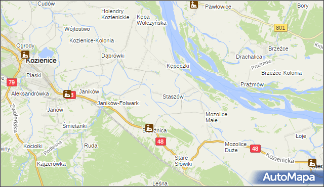 mapa Staszów gmina Kozienice, Staszów gmina Kozienice na mapie Targeo