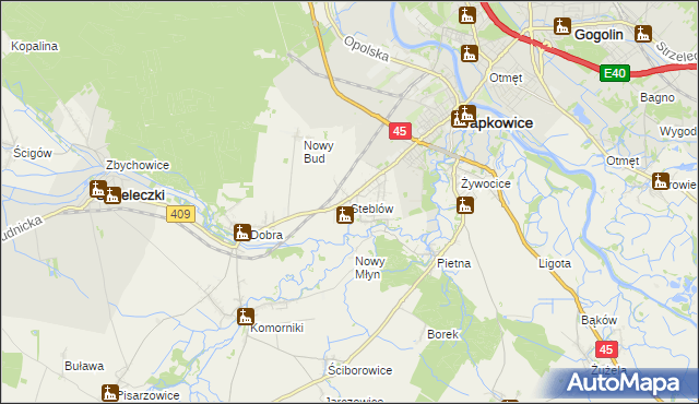 mapa Steblów gmina Krapkowice, Steblów gmina Krapkowice na mapie Targeo