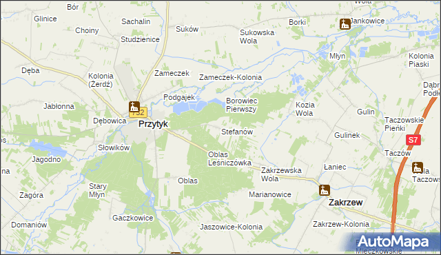 mapa Stefanów gmina Przytyk, Stefanów gmina Przytyk na mapie Targeo