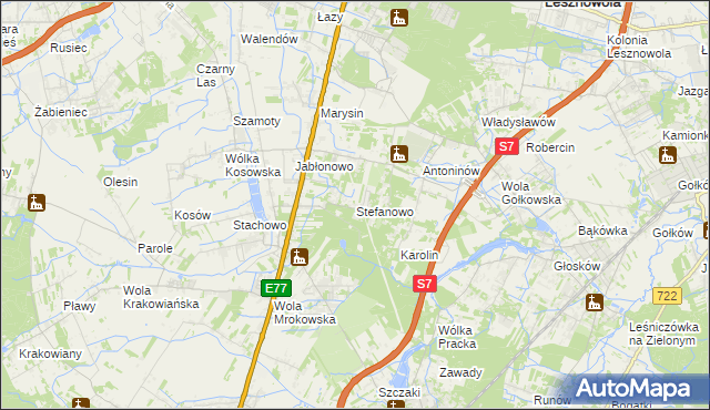 mapa Stefanowo gmina Lesznowola, Stefanowo gmina Lesznowola na mapie Targeo