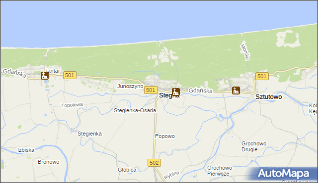 mapa Stegna powiat nowodworski, Stegna powiat nowodworski na mapie Targeo