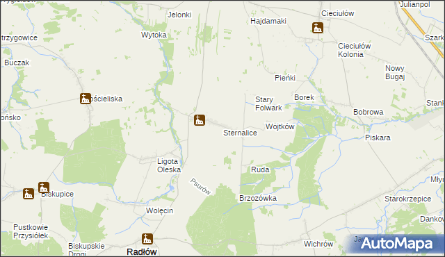 mapa Sternalice gmina Radłów, Sternalice gmina Radłów na mapie Targeo