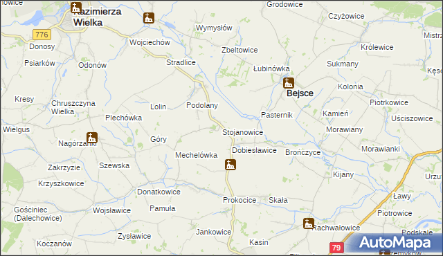 mapa Stojanowice, Stojanowice na mapie Targeo