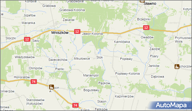 mapa Stok gmina Mniszków, Stok gmina Mniszków na mapie Targeo