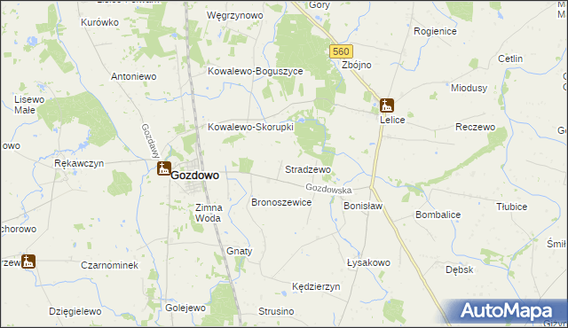 mapa Stradzewo gmina Gozdowo, Stradzewo gmina Gozdowo na mapie Targeo