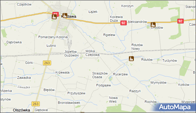 mapa Straszków gmina Kłodawa, Straszków gmina Kłodawa na mapie Targeo