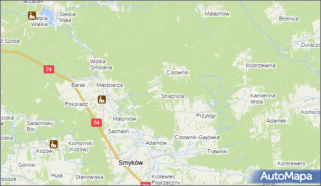 mapa Strażnica gmina Smyków, Strażnica gmina Smyków na mapie Targeo