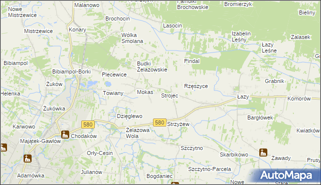 mapa Strojec gmina Kampinos, Strojec gmina Kampinos na mapie Targeo