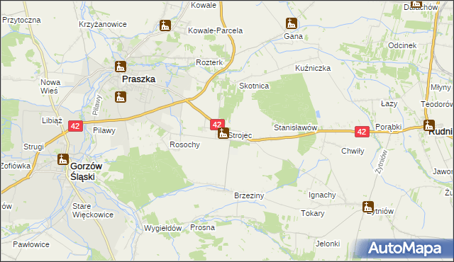 mapa Strojec gmina Praszka, Strojec gmina Praszka na mapie Targeo