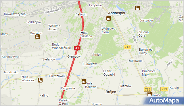 mapa Stróża gmina Andrespol, Stróża gmina Andrespol na mapie Targeo