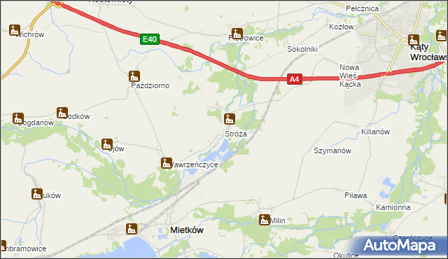 mapa Stróża gmina Mietków, Stróża gmina Mietków na mapie Targeo