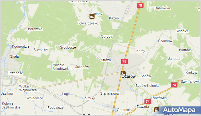 mapa Stróża gmina Ożarów, Stróża gmina Ożarów na mapie Targeo