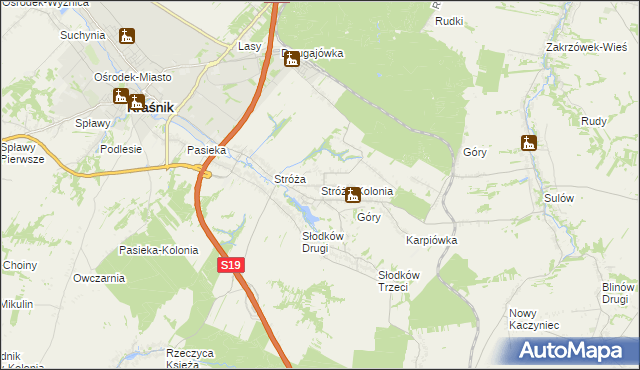 mapa Stróża-Kolonia, Stróża-Kolonia na mapie Targeo