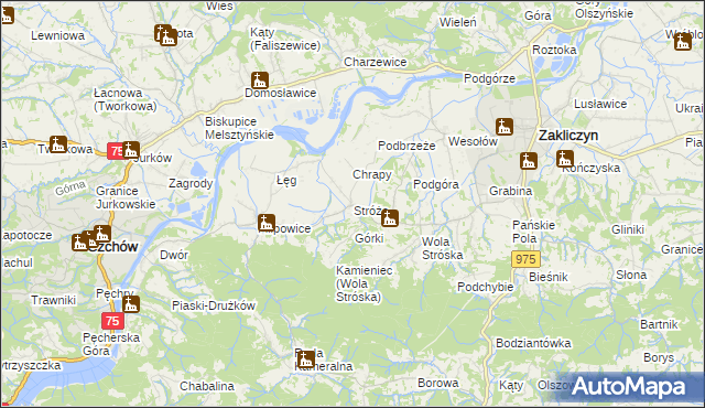 mapa Stróże gmina Zakliczyn, Stróże gmina Zakliczyn na mapie Targeo