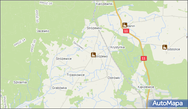 mapa Stróżewo gmina Chodzież, Stróżewo gmina Chodzież na mapie Targeo
