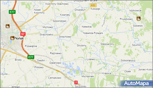 mapa Strubiny gmina Płońsk, Strubiny gmina Płońsk na mapie Targeo