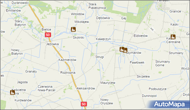 mapa Strugi gmina Teresin, Strugi gmina Teresin na mapie Targeo